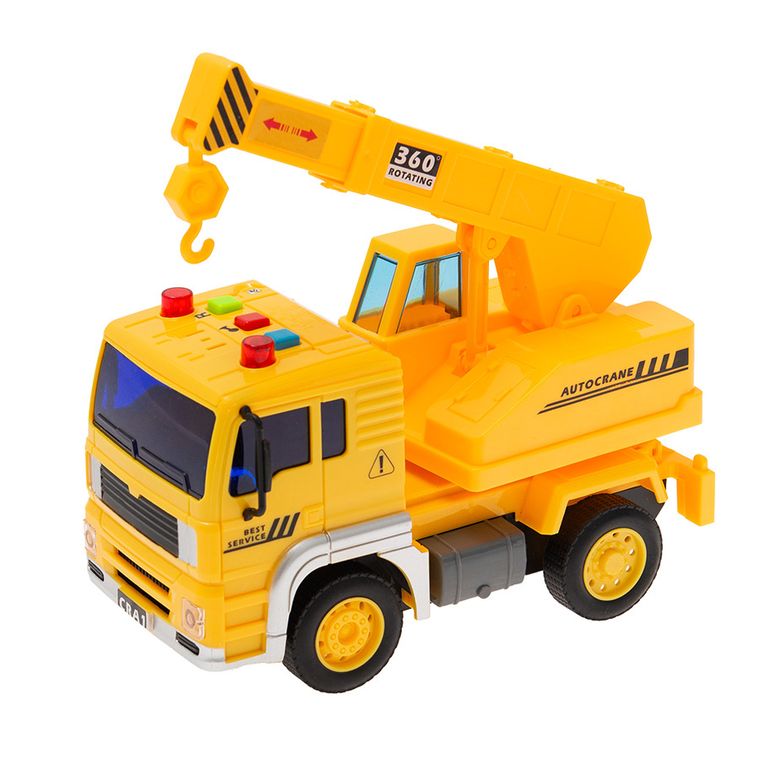 Smiki, Camion cu macara, vehicul interactiv cu lumini si sunete, galben, 1:20