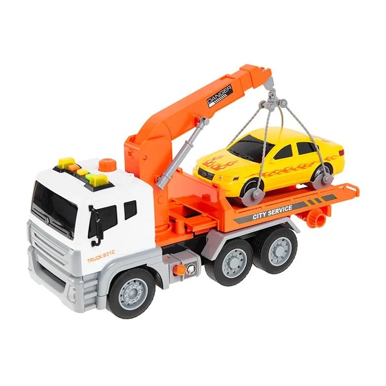 Smiki, Camion de tractare, vehicul, cu lumini si sunete, portocaliu, 1:12