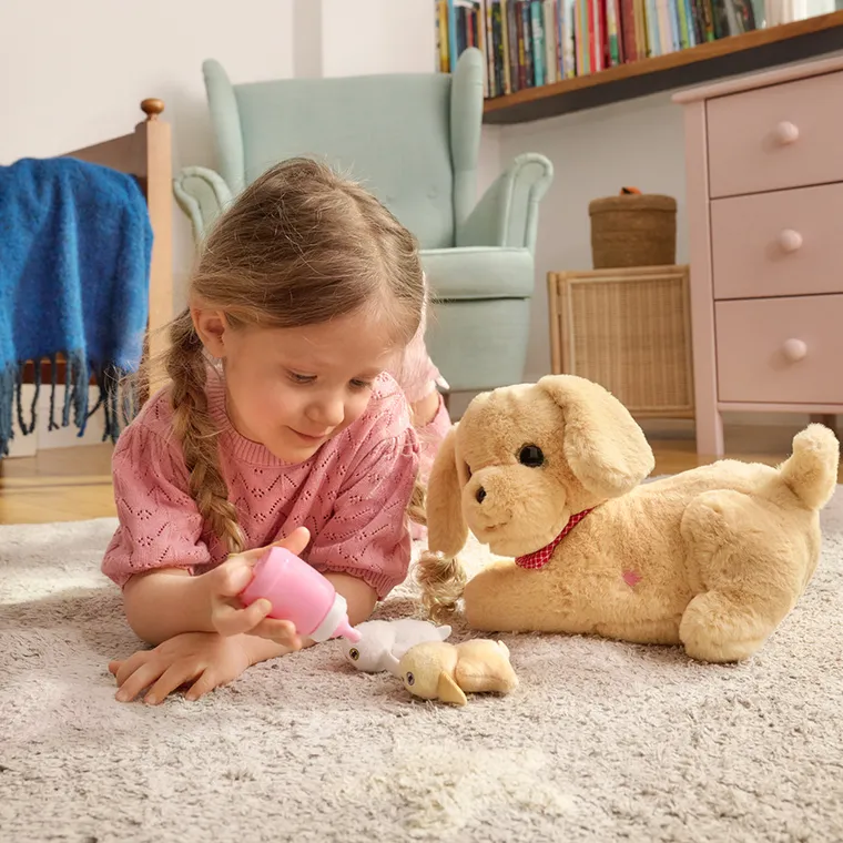 Smiki, Fun Pets, Catelus cu pui, jucarie de plus interactiva