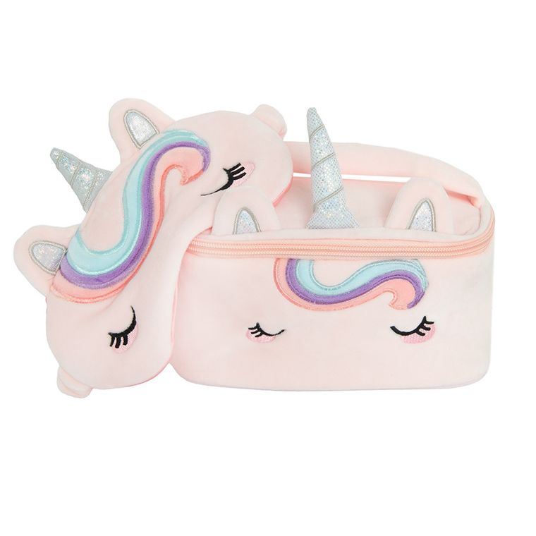 Smiki, Glow Girl, geanta de cosmetice din plus cu masca de dormit, unicorn