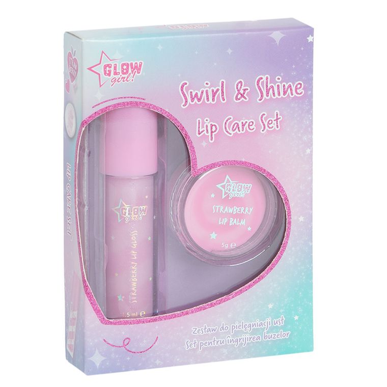 Smiki, Glow Girl, set pentru ingrijirea buzelor, luciu de buze + balsam, capsuni