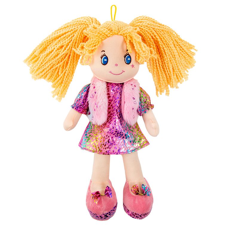 Smiki, papusa textila in rochita si vesta cu parul blond