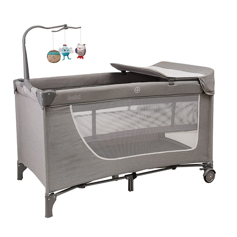 Smiki, patut de voiaj cu masa de infasat si carusel, gri