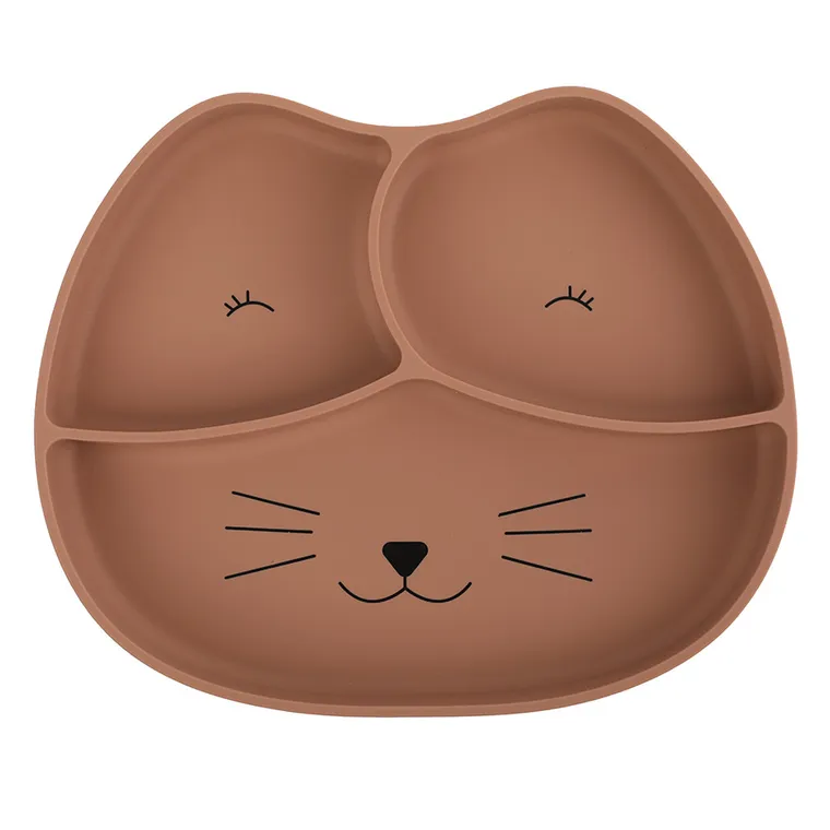 Smiki, Pisica, farfurie compartimentata din silicon, maro