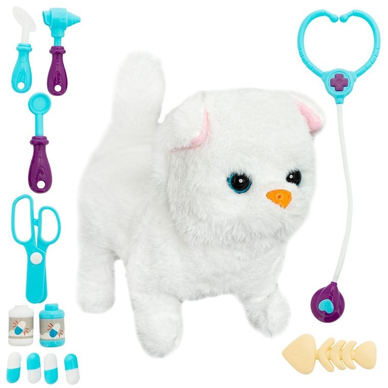 Smiki, Pisicuta la veterinar, set cu jucarie de plus interactiva si accesorii