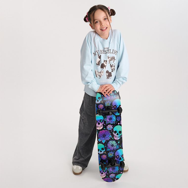 Smiki, placa de skateboard, negru, cranii