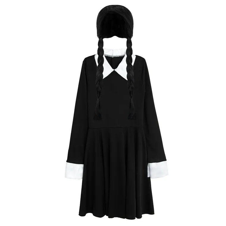 Smiki, Rochie cu guler si peruca, costum pentru copii, 7-8 ani