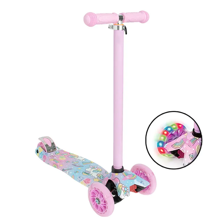 Smiki, trotineta cu trei roti si lumini LED, unicorni