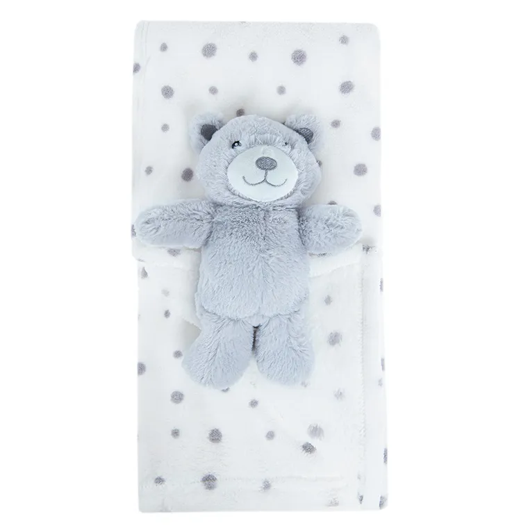 Smiki, Ursulet, patura si jucarie de plus, set cadou, alb