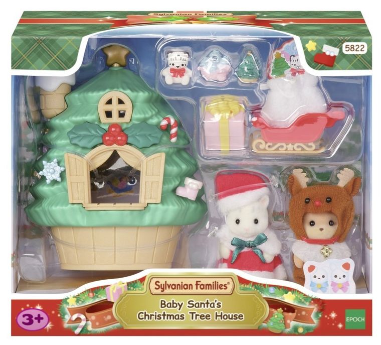 Sylvanian Families, Baby Santa's Christmas Tree House, set de joaca cu figurine si accesorii, 5822