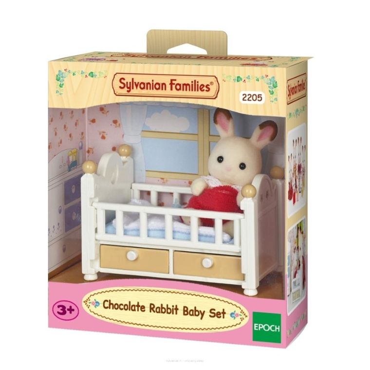 Sylvanian Families, Iepurasul bebe cu urechiuse de ciocolata si patut, set cu figurina
