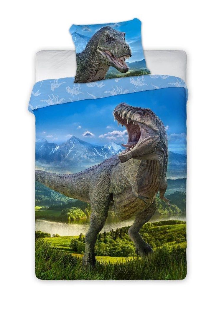 T-Rex, set lenjerie de pat single, albastru, 140-200 cm