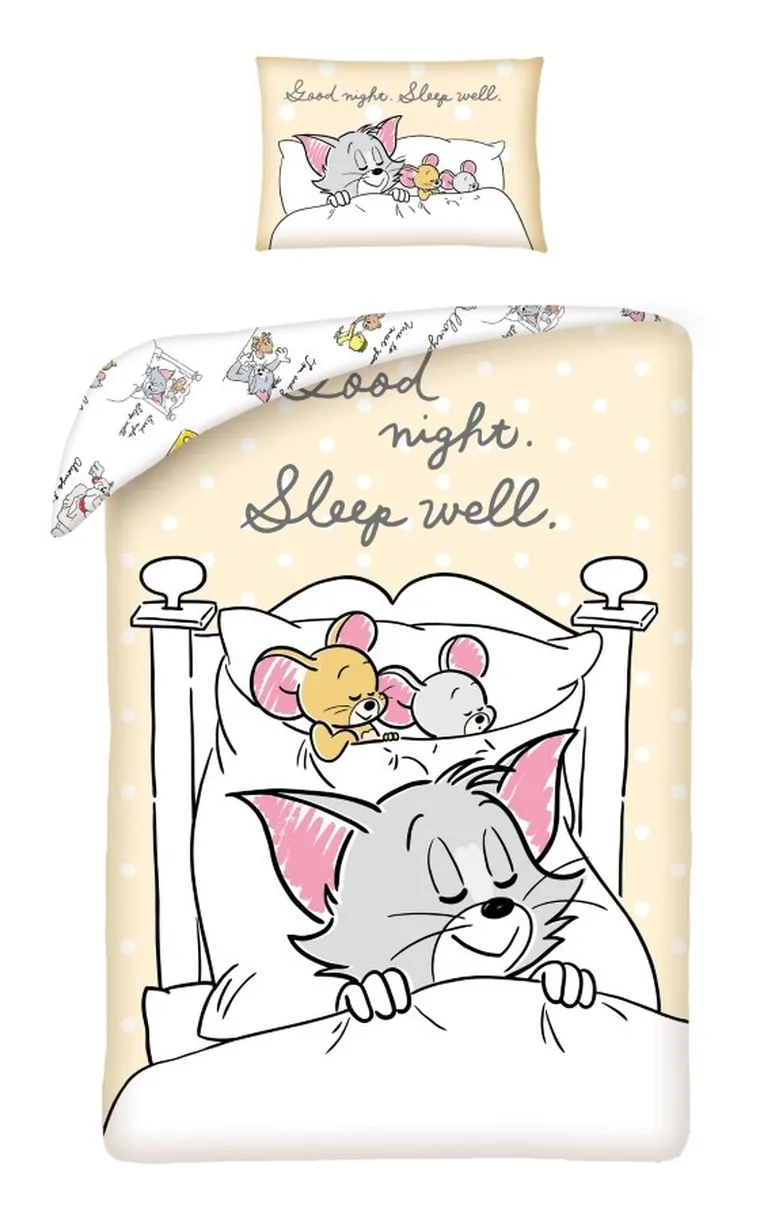Tom & Jerry, set lenjerie de pat pentru bebelusi, 100-135 cm