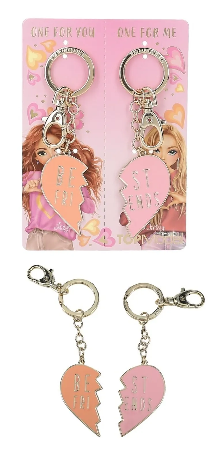 Top Model, BFF, brelocuri pentru prietene, 2 jumatati de inima, roz