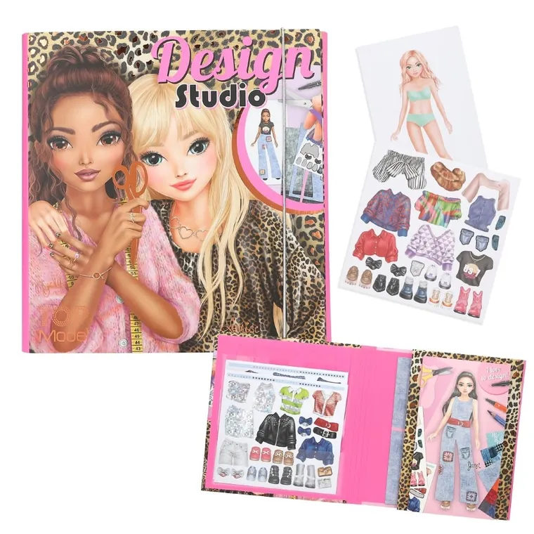Top Model, Design Studio, set creativ cu sabloane, stickere si coli de colorat in mapa