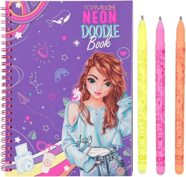 Top Model, Neon Doodle, set creativ cu pixuri cu gel si autocolante