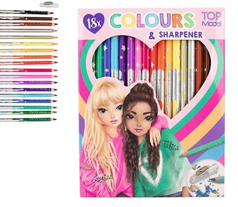 Top Model, set de creioane colorate cu ascutitoare, 18 culori