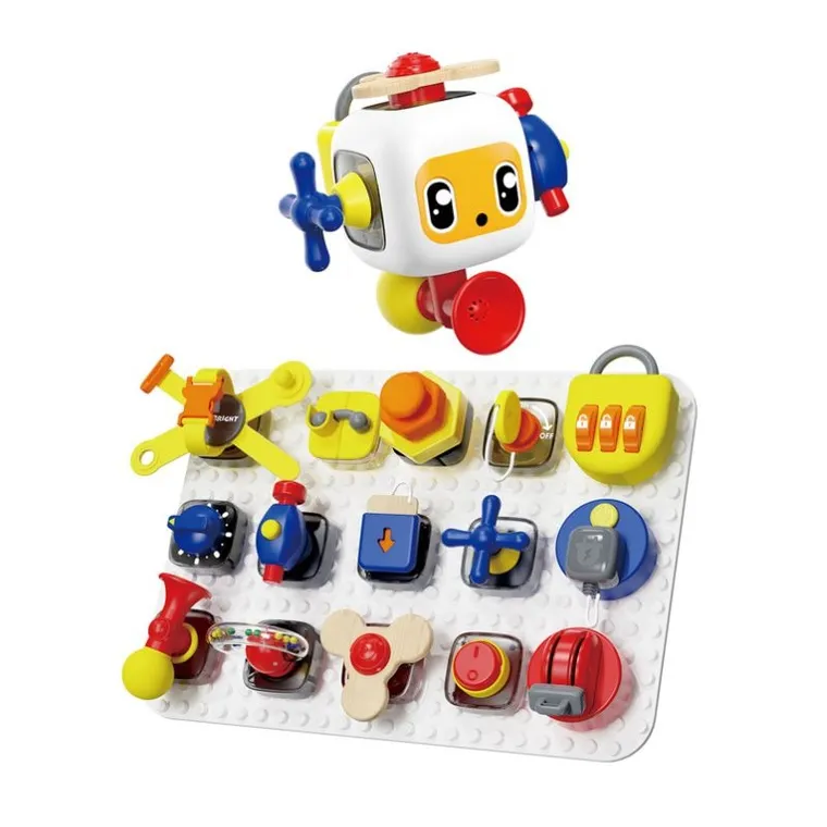 Topbright, Tabla de manipulare cu cub si elemente detasabile, 12 luni