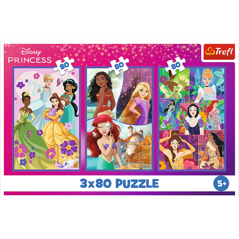 Trefl, Disney Princess, puzzle, 3-80 piese