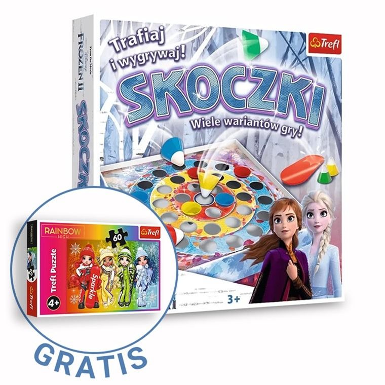 Trefl, Frozen 2, Jumpers, joc arcade de familie + Rainbow High, papusi vesele, puzzle, 60 piese gratuite, set promotional