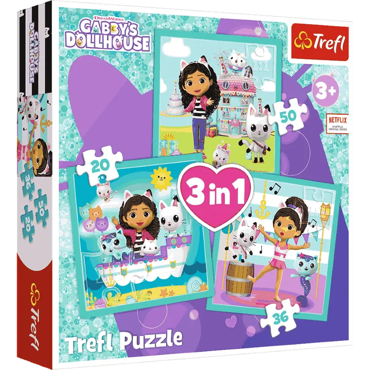 Trefl, Gabby's Dollhouse, puzzle 3in1, 106 piese