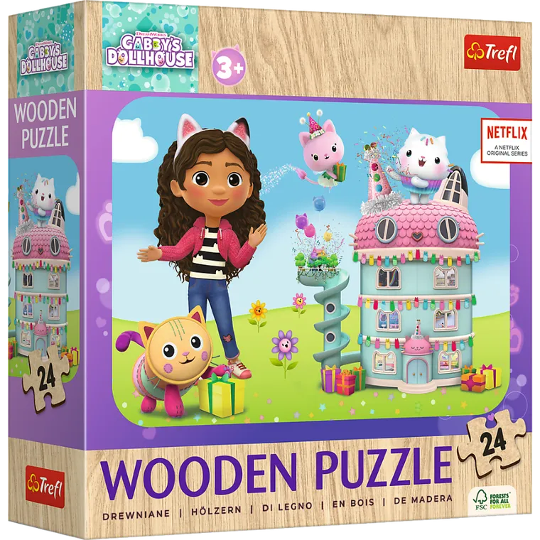Trefl, Gabby's Dollhouse, puzzle din lemn, 24 piese