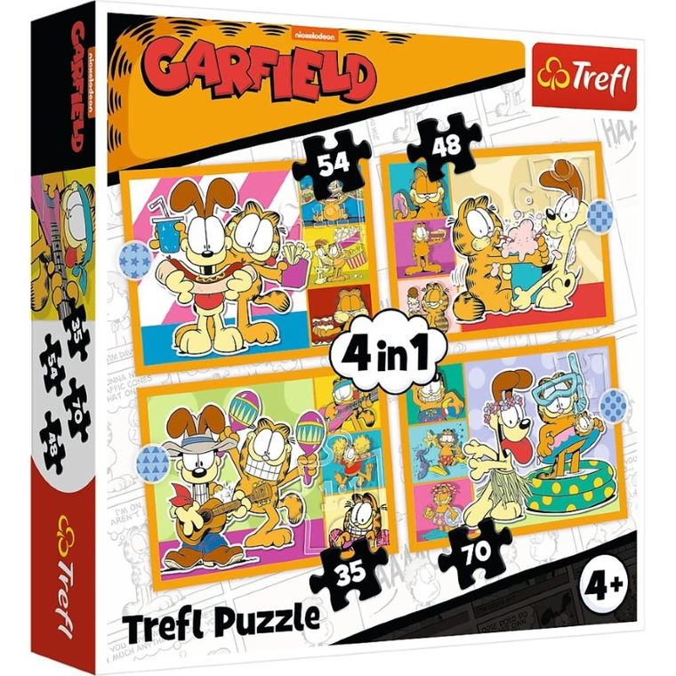 Trefl, Garfield loves lasagna, puzzle 4in1, 54+48+35+70 piese