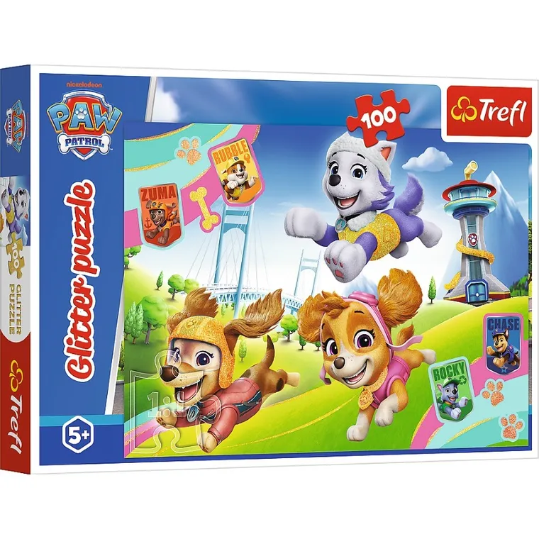 Trefl, Glitter, Paw Patrol, puzzle cu sclipici, 100 piese