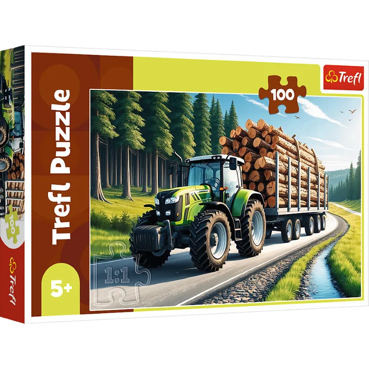 Trefl, Tractor with Wood, puzzle, 100 piese