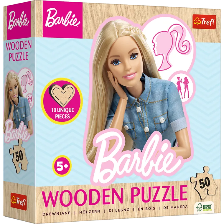 Trefl, Wood Craft Junior, Barbie, puzzle din lemm, 50 piese