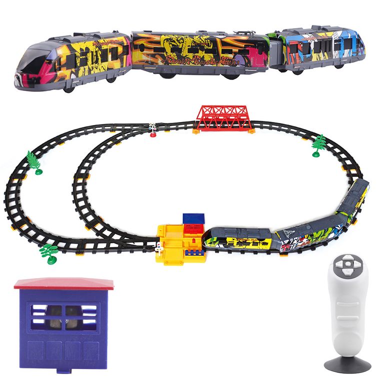 Tren, vehicul cu telecomanda, lumini si sunete, 51 elemente