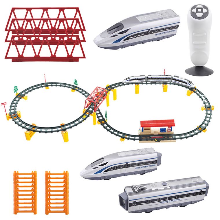 Tren, vehicul cu telecomanda, lumini si sunete, 81 elemente