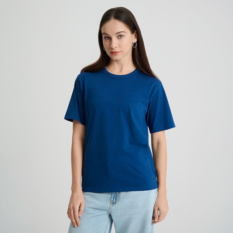 Tricou basic bleumarin din bumbac NOWEAR