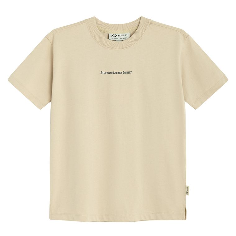 Tricou regular bej din bumbac pieptanat NOWEAR