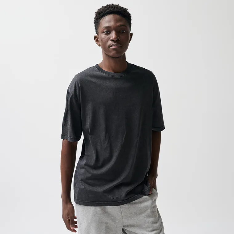 Tricou regular cenusiu-negru NOWEAR