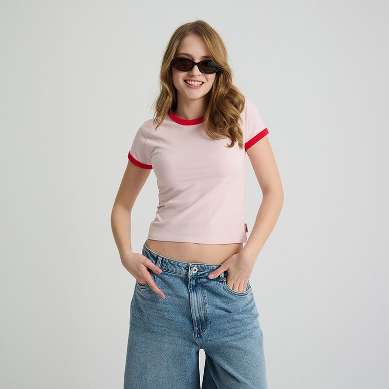 Tricou slim roz din bumbac pieptanat NOWEAR