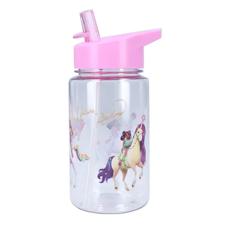 Unicorn Academy, Drink Up, sticla da apa cu pai, roz, 450 ml