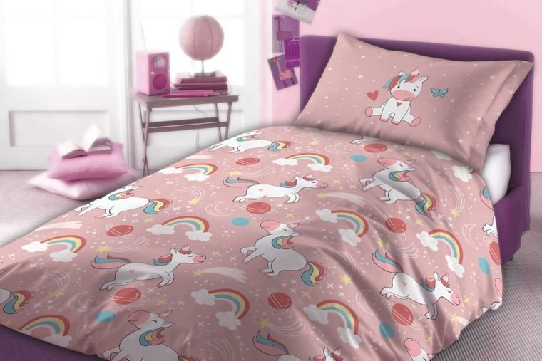 Unicorn, Fluo, set lenjerie de pat single, 160-200 cm