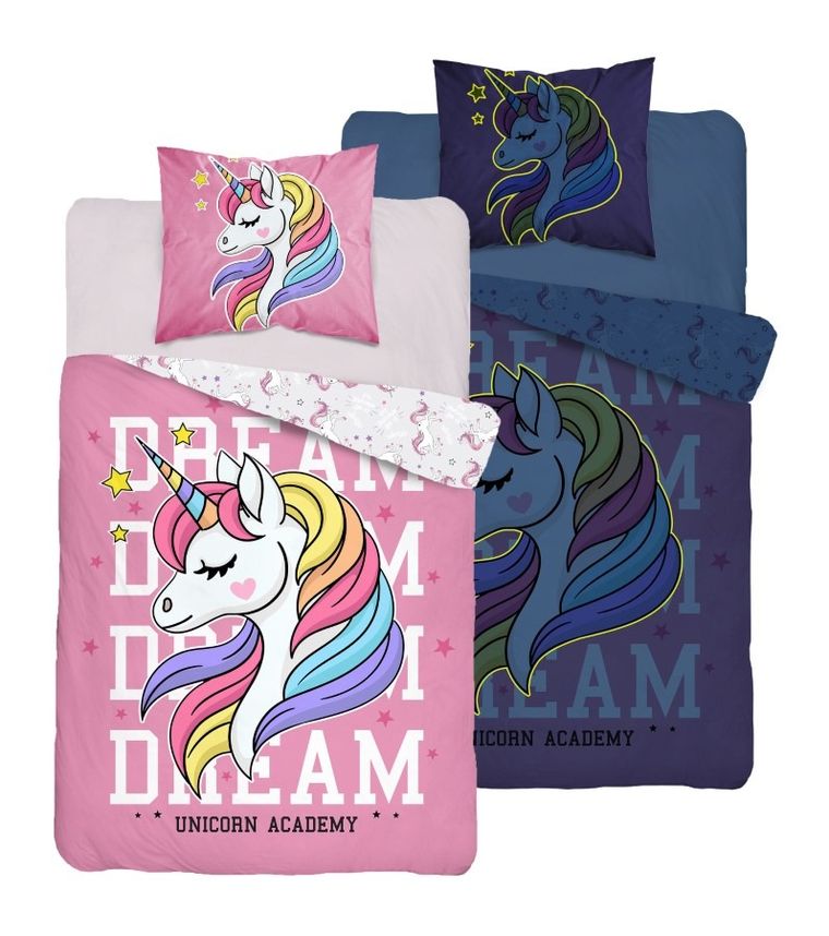 Unicorn, set lenjerie de pat single, fluo, 160-200 cm