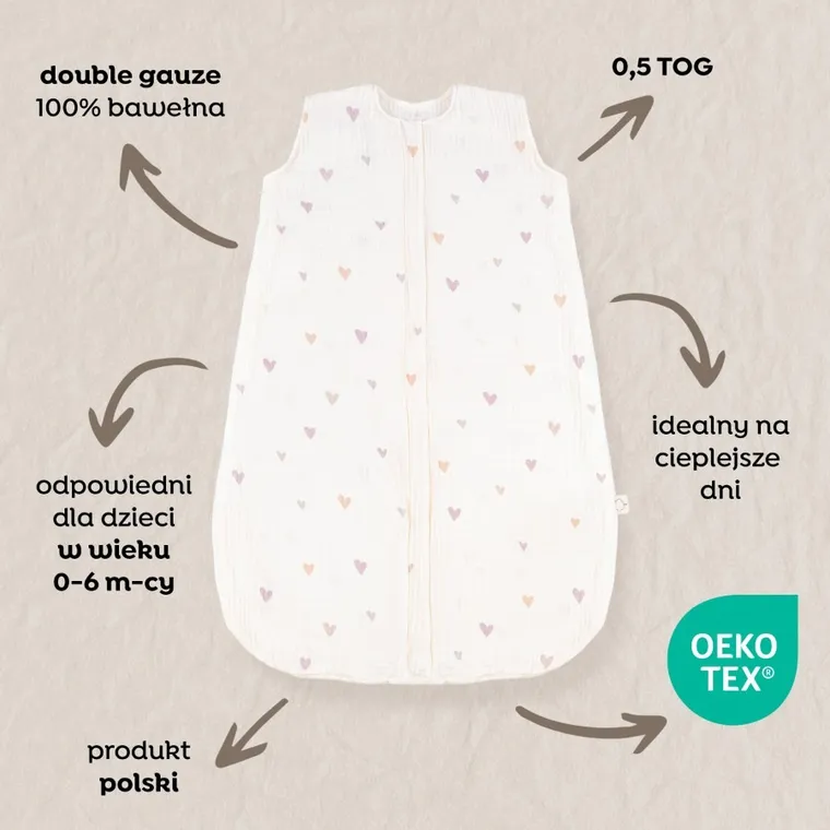 Albero Mio, Mini Hearts, sac de dormit, TOG 0.5, marime S