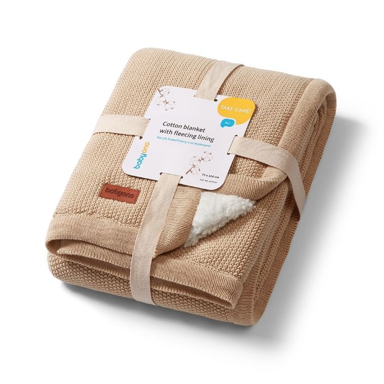 BabyOno, Paturica de iarna pentru bebelusi, bumbac + captuseala sherpa, bej, 75-100 cm