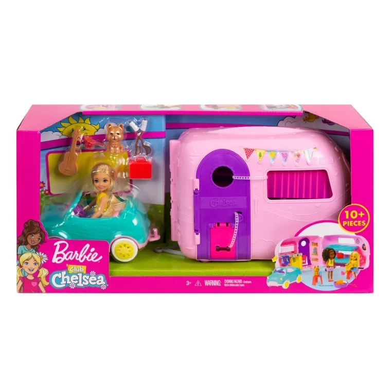 Barbie, Caravana de camping Chelsea, set cu papusa si accesorii