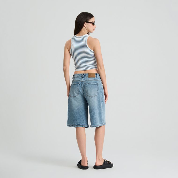 Bermude din denim cu talie reglabila unisex NOWEAR