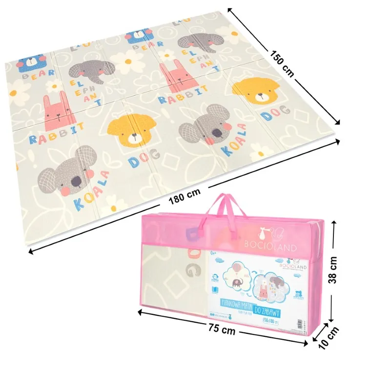 Bocioland, Elefant, covoras din spuma pliabil, gri, 150-180 cm