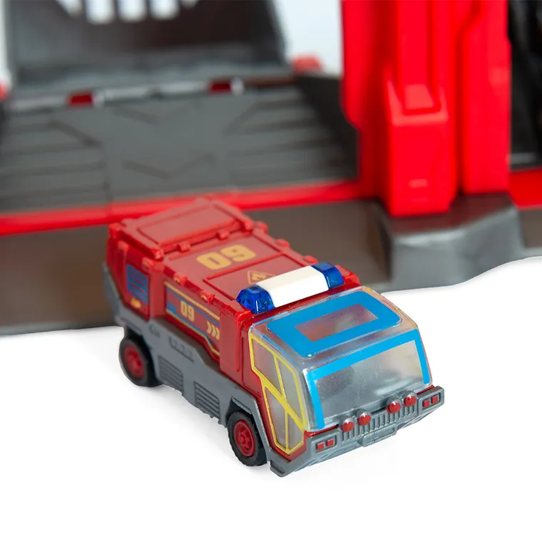 City Action, Politie si pompieri, garaj cu vehicule si walkie-talkie, lumini si sunete