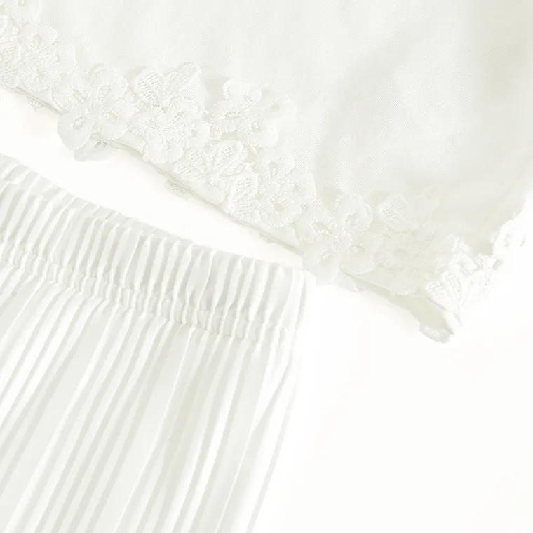 Cool Club, Set pentru fete, Bluza cu maneca scurta, Pantaloni din textil, wide, alb