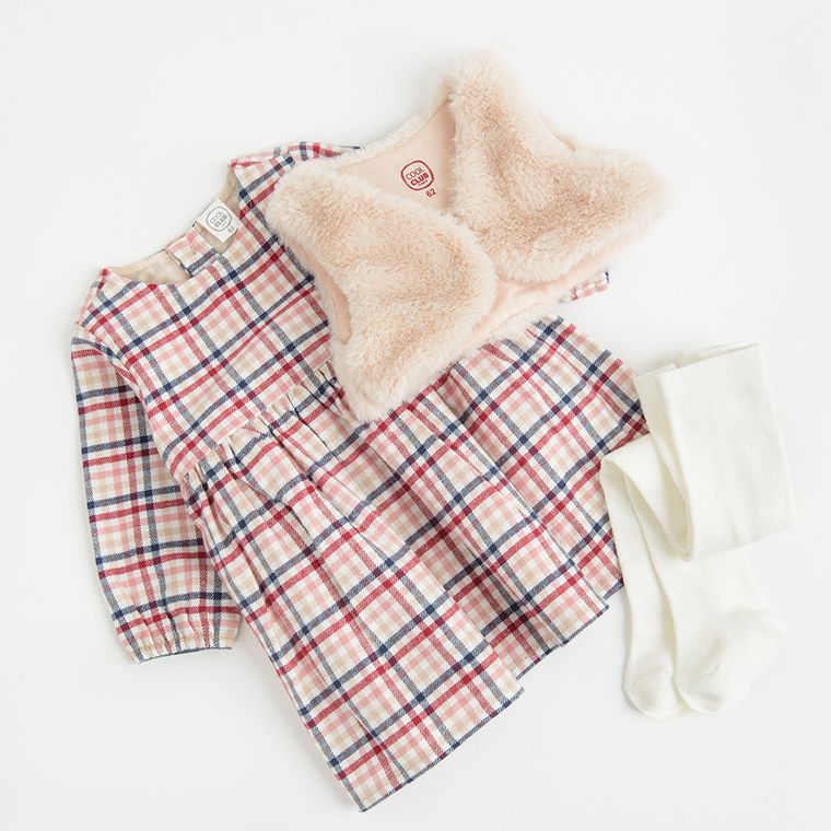 Cool Club, Set pentru fete, Rochie cu maneca lunga pentru fete, Vesta, Dresuri, mix