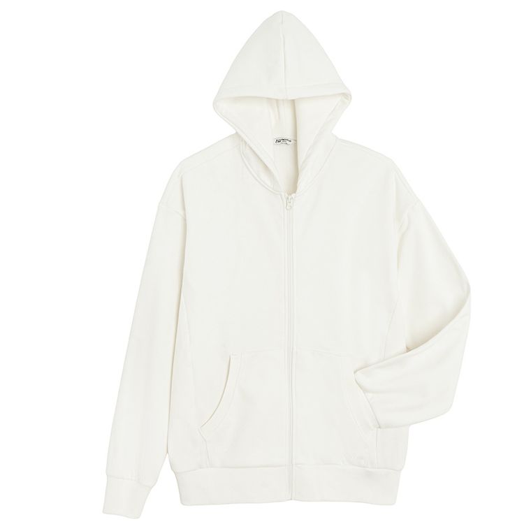 Hanorac oversize alb cu fermoar NOWEAR