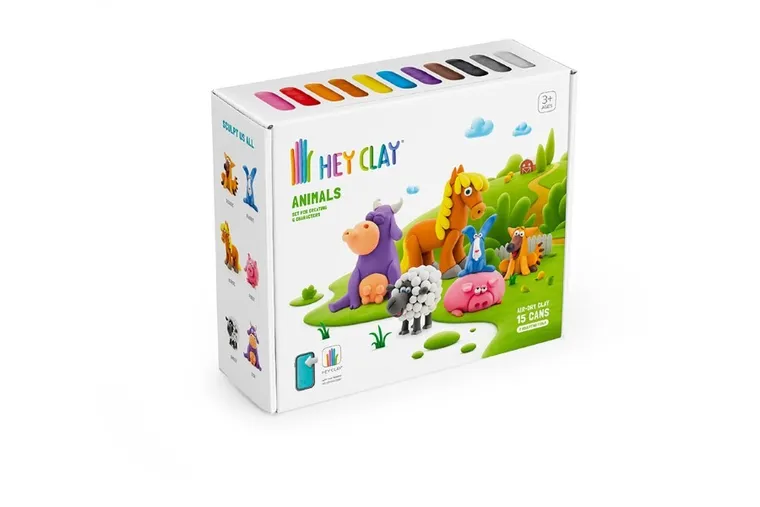 Hey Clay, Animals, set creativ, 15 cutii de plastilina