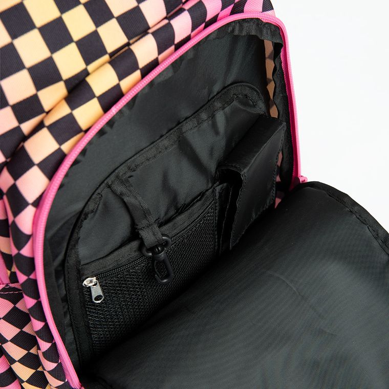 Kayokki, rucsac pentru scoala cu 1 compartiment, carouri roz-portocaliu